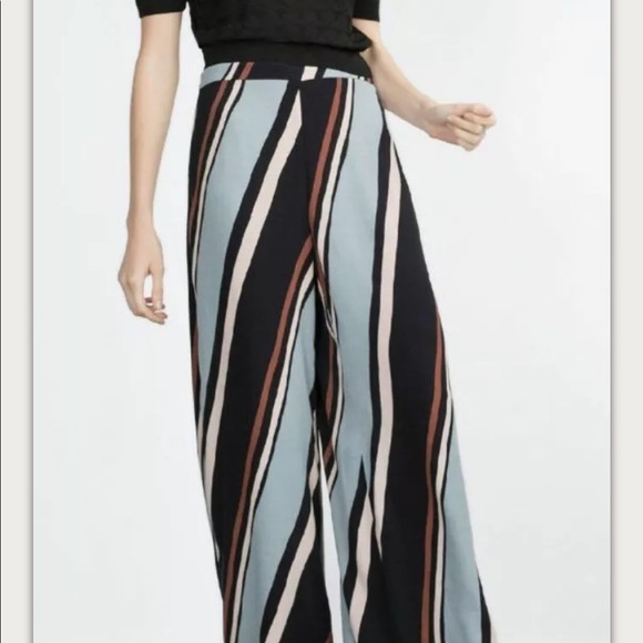 NWT ZARA STRIPED PALAZZO LEG W/ SIDE ZIP PANTS - Picture 5 of 8